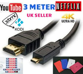 Premium 3m Long Micro HDMI to HDMI Cable Lead for Tesco Hudl & Hudl 2 HDTV