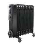 2500W 11 Fin Oil Filled Radiator Portable Electric Heater with Thermostat Black