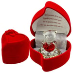 Some One Love Heart Teddy Bear Red Celebration Rose Gift Boxed Glass Present