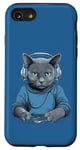 Coque pour iPhone SE (2020) / 7 / 8 Casque D'écoute Musicien Chat Bleu Russe Chat Gamer Chats
