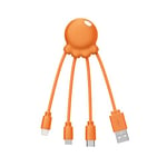 Xoopar Octopus - Câble Multi USB 4 en 1 en Forme de Pieuvre - Chargeur Universel en Plastique Recyclé - Prise USB-C, Lightning, USB-A, Micro USB pour Smartphone - Orange