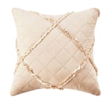 Prime Linens 3Pcs RAFFLE Bedspread Quilted Embossed Bed Throw and 2 pillow case In Beige, 1 Pair Cushion Covers (43cm x43cm)