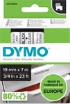 Dymo D1 labeltape 19mm, sort på klar