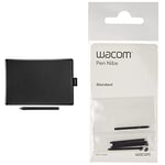 Wacom One by Wacom (Taille: M) par CTL-672-N - Tablette créative avec Un Crayon, Noir/Rouge - Idéal pour Le télétravail et la Formation en Ligne & ACK-20001 Stylo Standard, Noir 5 pcs