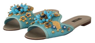 DOLCE & GABBANA Shoes Exotic Leather Blue Crystal Sandals EU37.5 / US7