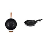 Ken Hom Classic Wok - 35 cm / 14 inches, Lightweight Carbon Steel, Non-Stick Wok with Two Wooden Handles, Hand wash only, in Black