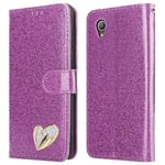 iPEAK Case Compatible For Alcatel 1 2021, Alcatel 1 Case (5.0'') Shiny Leather Bling Glitter Book Flip Stand Card Wallet Protective Cover For Alcatel 1 Phone (Purple)