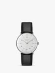 Junghans 27/3500.02 Unisex Max Bill Automatic Leather Strap Watch, Black/White