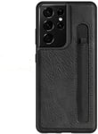 Compatible Galaxy S21 Ultra S Pen Slot Holder Case,Stylish Slim Thin PU Leather Shock-Absorbing Protective Cover for Samsung Galaxy S21 Ultra [Not Include Pen] (Black)