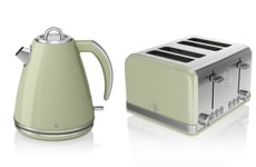 Swan Kitchen Appliance Retro Set - Green 1.5 Litre Jug Kettle & Green Modern 4 Slice Toaster Set