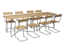 Grythyttan Stålmöbler B25 matgrupp Oljad furu/galvat 8 stolar & 2 bord 120 x 70 cm