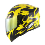 BOOM Double Sun Visor Flip Up Helmet Anti-Fog Motocross Motorbike Helmet Fully Detachable And Washable Lining Crash Helmet for Adult Men Women,Yellow,M