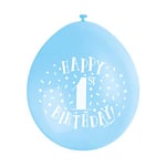 Unique Party 56030 - Ballons de Baudruche - 23 cm - Happy 1st Birthday - Paquet de 10 - Bleu