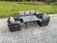 Rattan Wicker Garden Furniture Patio Conservatory Sofa Set with Dining Table Reclining Chair Side Table