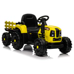 Voiture électrique pour enfants, tracteur, avec remorque, télécommande, jaune, 128x59x54cm