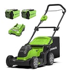 Greenworks 40V 41cm mower, chainsaw with 2x2Ah Battery/charger