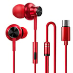 Écouteurs USB Type-C In-Ear Stereo Bass Noise Cancelling Headphones avec micro Compatible avec les téléphones Type-c comme Google Pixel 2/3/4/2xl/3xl/4XL, Huawei, HTC, Essential Phone Ect-Red-
