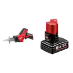 Milwaukee C12HZ-0 M12 Naked Compact Hackzall Without Batteries/Charger,Red & M12B6 12v 6.0Ah Red Lithium-ion Battery,4 x 4 x 10 cm