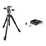 Manfrotto Kit 3-Section Tripod with 3-Way Head in Aluminium, Professional Photography Accessories Kit, Camera Tripod with Camera Head & 200PL, Quick Release Plate with 1/4 Inch Screw