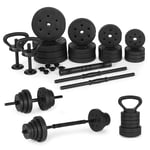 Justerbara hantlar 2x20 kg skivstångsset 40 kg med stång och kettlebell