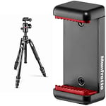 Manfrotto MKBFRTA4BK-BH Befree Advanced Travel Tripod, Twist Lock, Up to 8 kg with Tripod Bag, Lightweight Aluminium, Black & MCLAMP, Universal Smartphone Clamp with Thread Connections, Black