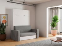 Lit escamotable canapé 140 x 200 cm - Ouverture verticale manuelle - Blanc et gris - VACIALA II