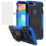 Phone Case for Oneplus 5T with Tempered Glass Screen Protector and Stand Kickstand Hard Rugged Hybrid Accessories Heavy Duty Shockproof Oneplus5T five T One plus5t 5tcase oneplus5tcase Girls Blue