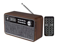 SUNSTECH RPBT500 Radio FM compacte en Bois avec présélections, Mode Horloge, Double Alarme, Haut-Parleur Bluetooth (v4.2) de Basses puissantes, Mains Libres, USB, Micro SD et aux-in. Télécommande