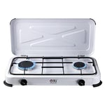 NJ-02 Camping Gas Stove - Portable Double Burner LPG Gas Hob Cooker with Lid for Outdoor 3.4kW