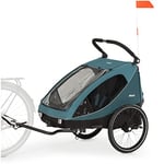 Hauck 2 in1 Bike Trailer Pushchair DRYK DUO Two Children Easy Handling XL Storage Foldable, Petrol