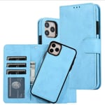 Jose Magnetic Leather Case Mag-Safe Detachable Wallet Phone Cover Multiple Bank Cards,Blue,iPhone 12 pro Max