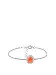The Love Silver Collection Sterling Silver Synthetic Orange Opal And White Cz Halo Bracelet