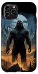 Coque pour iPhone 11 Pro Bigfoot sasquatch hurlant à la lune la nuit arbres montagnes