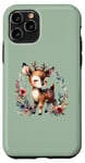Coque pour iPhone 11 Pro Bébé cerf vert avec couronne florale forêt enchantée