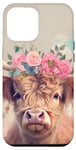 iPhone 14 Pro Max Spring, Highland Cow | Scottish Highland Cow, Floral Pastel Case