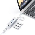 Adaptateur Satechi Hub USB Type-C avec port Ethernet RJ45 + 3 ports USB Argent