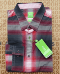 New Hugo BOSS mens black red check stretch regular smart casual suit shirt LARGE