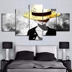 WENXIUF 5 Panel Wall Art Pictures One Piece-Luffy,Prints On Canvas 100x55cm Wooden Frame Ready To Hang The Animal Photo For Home Modern Decoration Wall Pictures Living Room Print Decor