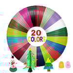 Yungden Filament Stylo 3D avec 2 Capuchons pour Doigts, 20 Couleurs de Recharges PLA 1,75 mm, 5M par Couleur, 100M au Total, Compatible avec SAYWE, Acdolf, MYNT3D, SCRIB3D Stylo D'Impression 3D