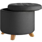 TecTake® Tabouret Repose Pied Pouf avec Rangement Pouf Salon Rond Aspect Lin jusqu'à 150 kg Pieds en Bois Couvercle Amovible Design Moderne Cosy pour Coiffeuse, Salon, Chambre, Bureau, entrée