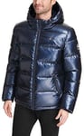 Tommy Hilfiger Men's Classic Hooded Puffer Jacket (Regular and Big & Tall Sizes) Down Alternative Coat, Pearlized Navy, L