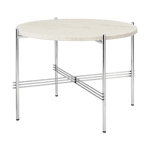 Gubi TS salongbord polert stål Ø 55 Neutral white travertine