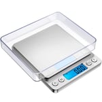 Kitchen Scales Digital,Electronic Scale, Electronic Weighing Scales for Cooking Food Baking, Maximum Capacity 500g, Precision ±0.01g,Clear LCD Display,Silver