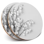 2 x Round Coasters - Lily of the Valley Bell Flowers Garden - Cork Backed Home Kitchen Accessory Tea Coffee Mug Mat #43131