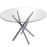 DRW Table en Verre Ronde avec Pieds en métal Transparent et chromé, 120 x 71 cm
