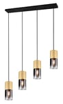 TRIO, Suspension, Robin 4xE27, max.28,0 W Verre, Fumé, Corps: Métal, Laiton mat L:80,5cm, H:150,0cm, Ø:10,0cm IP20,Sans illuminant,Réglable en hauteur,Source lumineuse remplaçable p