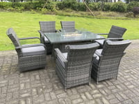 Rattan Garden Furniture Gas Fire Pit Rectangle Dining Table Gas Heater And Dining Chairs 6 Seater