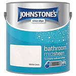 Johnstone's - Bathroom Paint - White Lace - Mid Sheen Finish - Stain Blocker Paint - Use in Moist & Damp Areas - Low Odour- Dry in 1-2 Hours - 12m2 Coverage per Litre - 2.5L