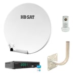 Pack HDSAT Parabole Satellite Fibre Blanche 60cm + LNB Single + Récepteur / Décodeur TV Satellite HD + Carte + Bras Coudé