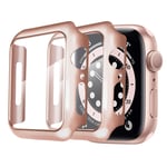 AloMit for Apple Watch 44mm Tempered Glass Screen Protector Series 4/5/6/ Se [2 Pack] [Full Coverage] Bumper Hard Case [with Screen Protector Built-in] Overall Protective Cover-Rose Gold